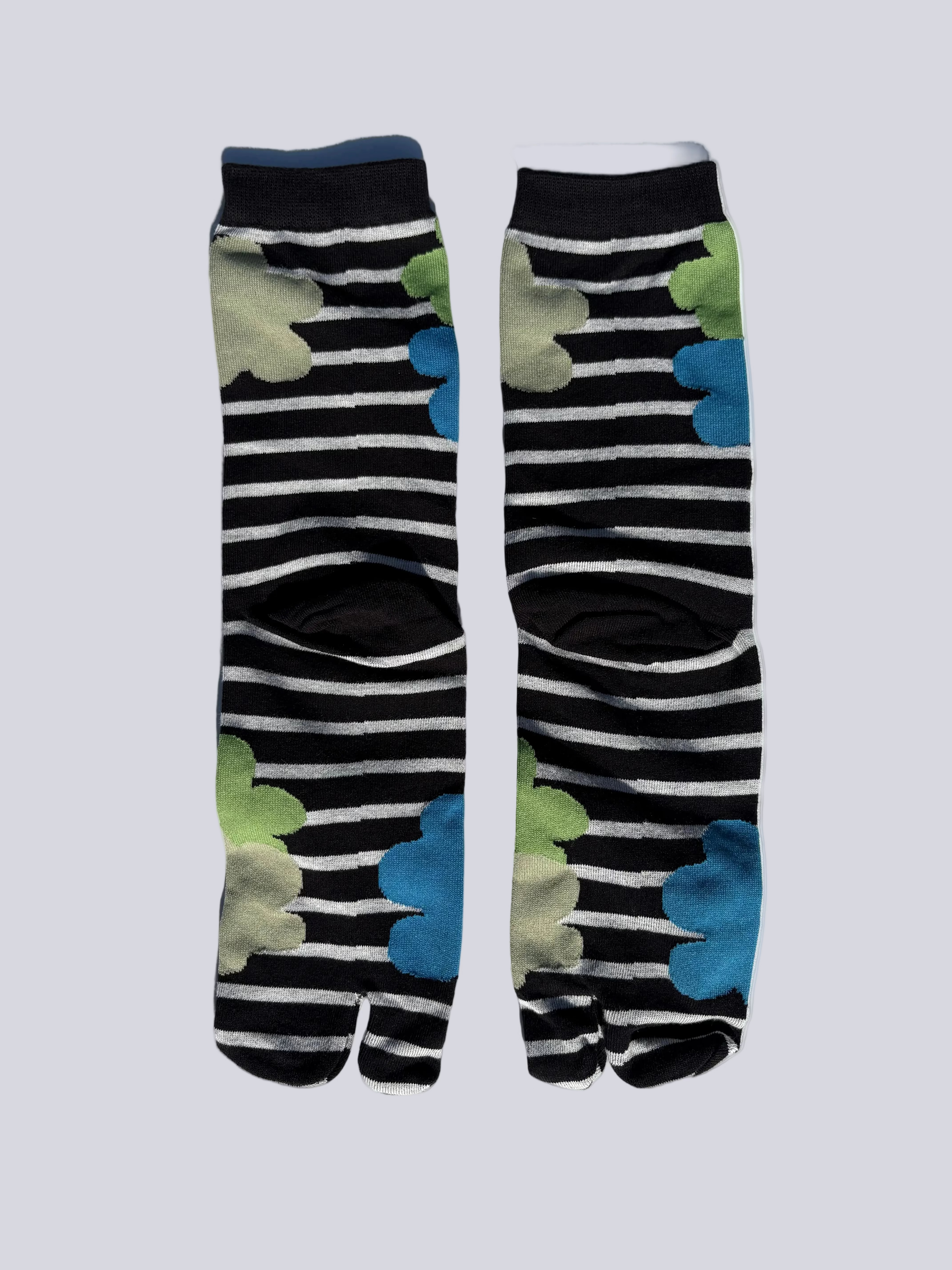 Black and white striped floral Tabi socks