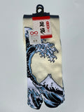 cream tabi split-toe socks with Hokusai Great Wave off Kanagawa print — Omotenashi Selection Gold Award 2024 Japanese-made art tabi socks (足袋)
