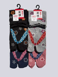set of four japanese geta zori flip flop print   tabi socks lay flat on white background made in japan cotton blend 