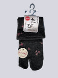 Charcoal angora blend tabi split-toe socks with small floral print and loose fit cuff — soft Japanese-made tabi socks, size 22–24cm
