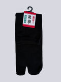 Plain black ankle tabi split-toe socks with Japanese retail tag — minimalist crew tabi socks in black