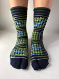 Navy, lime and Cyan Houndstooth graphic Tabi socks