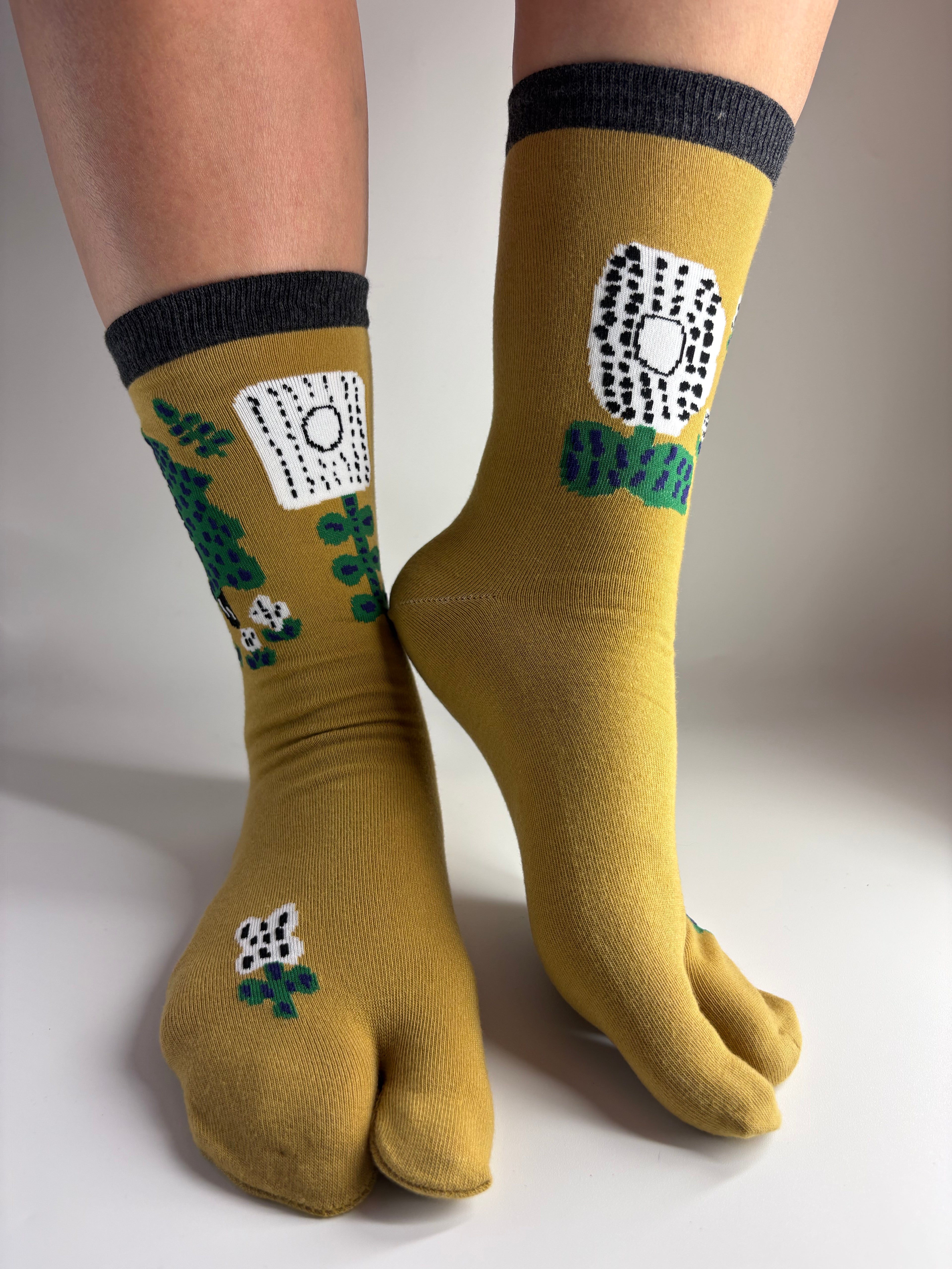 Tan abstract nature print Tabi socks